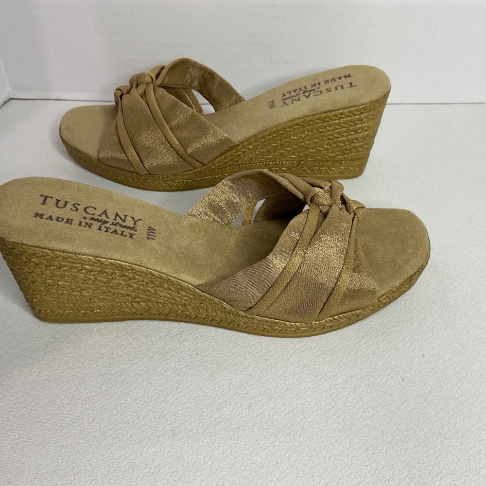 Tuscany by Easy Street Gold Metallic Wedge Sandals Made in Italy Womens 11W - Picture 7 of 9